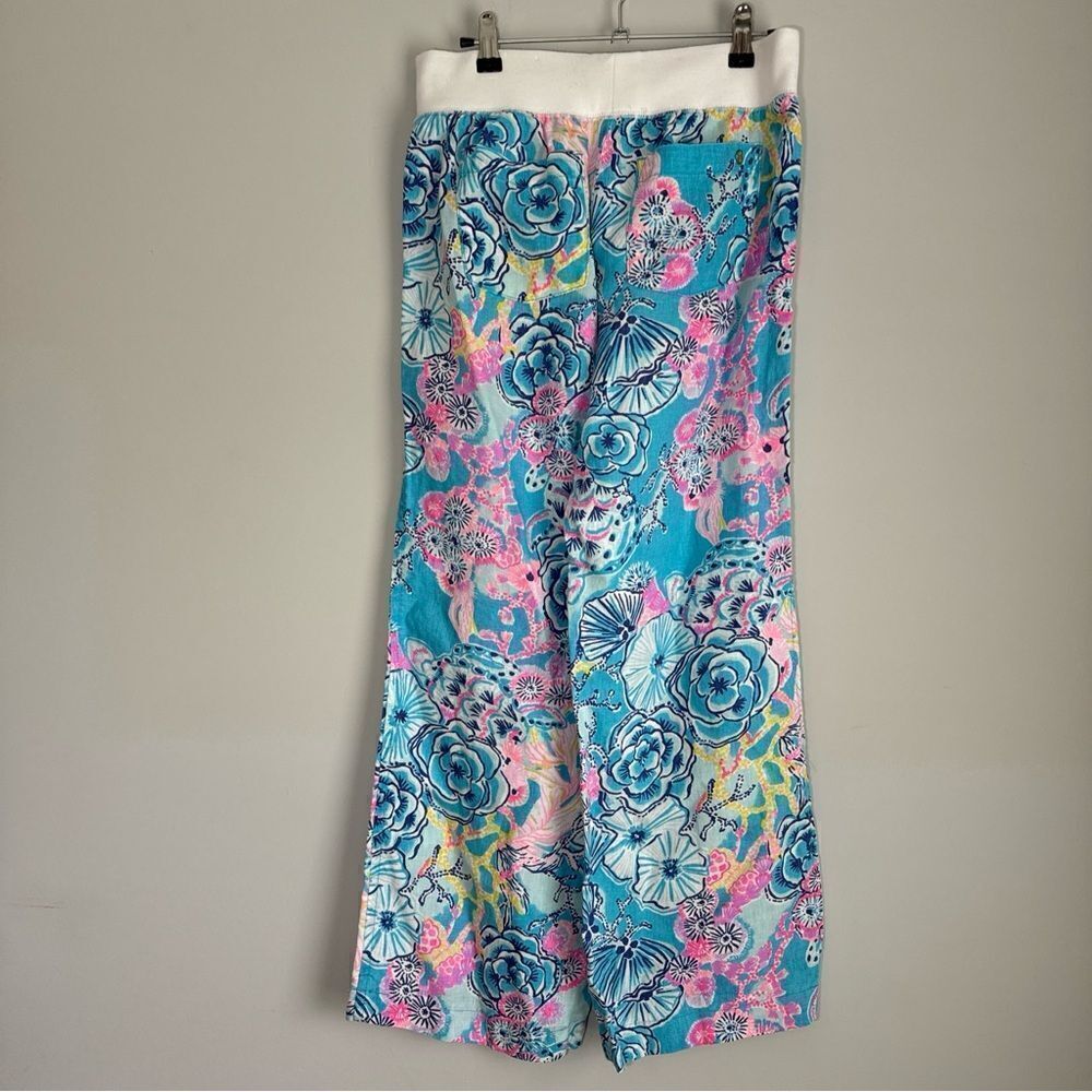 Lilly Pulitzer Bali Blue Once Upon A Tide Linen Palazzo Pants Size S Mid Rise - Picture 6 of 12